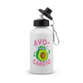Бутылка спортивная с принтом Avo-Cardio в Кировске, металл | емкость — 500 мл, в комплекте две пластиковые крышки и карабин для крепления | авокадо | еда | кардио | спорт