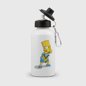 Бутылка спортивная с принтом Bart Simpson в Кировске, металл | емкость — 500 мл, в комплекте две пластиковые крышки и карабин для крепления | барт | разбойник | рогатка. | симпсоны