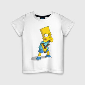 Детская футболка хлопок с принтом Bart Simpson в Кировске, 100% хлопок | круглый вырез горловины, полуприлегающий силуэт, длина до линии бедер | Тематика изображения на принте: барт | разбойник | рогатка. | симпсоны
