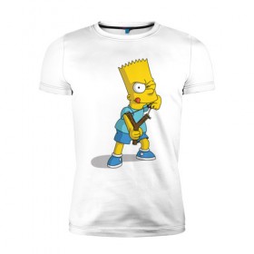 Мужская футболка премиум с принтом Bart Simpson в Кировске, 92% хлопок, 8% лайкра | приталенный силуэт, круглый вырез ворота, длина до линии бедра, короткий рукав | барт | разбойник | рогатка. | симпсоны