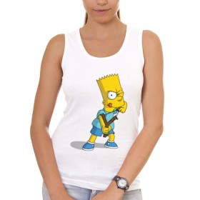 Женская майка хлопок с принтом Bart Simpson в Кировске, 95% хлопок, 5% эластан |  | барт | разбойник | рогатка. | симпсоны