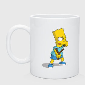 Кружка с принтом Bart Simpson в Кировске, керамика | объем — 330 мл, диаметр — 80 мм. Принт наносится на бока кружки, можно сделать два разных изображения | Тематика изображения на принте: барт | разбойник | рогатка. | симпсоны