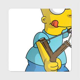 Магнит виниловый Квадрат с принтом Bart Simpson в Кировске, полимерный материал с магнитным слоем | размер 9*9 см, закругленные углы | барт | разбойник | рогатка. | симпсоны