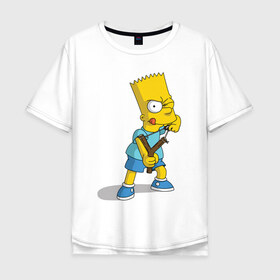 Мужская футболка хлопок Oversize с принтом Bart Simpson в Кировске, 100% хлопок | свободный крой, круглый ворот, “спинка” длиннее передней части | барт | разбойник | рогатка. | симпсоны