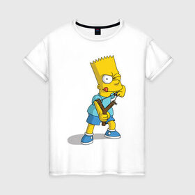 Женская футболка хлопок с принтом Bart Simpson в Кировске, 100% хлопок | прямой крой, круглый вырез горловины, длина до линии бедер, слегка спущенное плечо | барт | разбойник | рогатка. | симпсоны