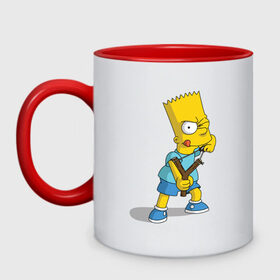 Кружка двухцветная с принтом Bart Simpson в Кировске, керамика | объем — 330 мл, диаметр — 80 мм. Цветная ручка и кайма сверху, в некоторых цветах — вся внутренняя часть | барт | разбойник | рогатка. | симпсоны