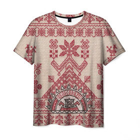 Мужская футболка 3D с принтом Новогодний ковер в Кировске, 100% полиэфир | прямой крой, круглый вырез горловины, длина до линии бедер | вышивка | текстура | ткань | узоры