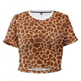 Женская футболка 3D укороченная с принтом Жираф в Кировске, 100% полиэстер | круглая горловина, длина футболки до линии талии, рукава с отворотами | africa | afro | etnos | girafe | африка | афро | жираф | этно