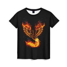 Женская футболка 3D с принтом Феникс в Кировске, 100% полиэфир ( синтетическое хлопкоподобное полотно) | прямой крой, круглый вырез горловины, длина до линии бедер | fire | flame | in fire | smoke | в огне | дым | огненный | огонь