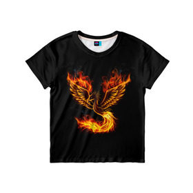 Детская футболка 3D с принтом Феникс в Кировске, 100% гипоаллергенный полиэфир | прямой крой, круглый вырез горловины, длина до линии бедер, чуть спущенное плечо, ткань немного тянется | Тематика изображения на принте: fire | flame | in fire | smoke | в огне | дым | огненный | огонь