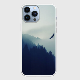 Чехол для iPhone 13 Pro Max с принтом ОРЁЛ НАД ЛЕСОМ   EAGLE OVER THE FOREST в Кировске,  |  | Тематика изображения на принте: bird | dark | fog | forest | heaven | jh k | ktc | sky | texture | деревья | животные | лес | небо | орел | природа | птица | птицы | текстуры | тёмный лес | туман