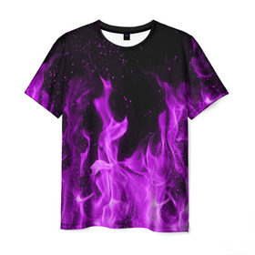 Мужская футболка 3D с принтом Фиолетовый огонь в Кировске, 100% полиэфир | прямой крой, круглый вырез горловины, длина до линии бедер | Тематика изображения на принте: лиловый | пламя | яркий