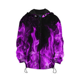 Детская куртка 3D с принтом Фиолетовый огонь в Кировске, 100% полиэстер | застежка — молния, подол и капюшон оформлены резинкой с фиксаторами, по бокам — два кармана без застежек, один потайной карман на груди, плотность верхнего слоя — 90 г/м2; плотность флисового подклада — 260 г/м2 | лиловый | пламя | яркий