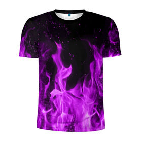 Мужская футболка 3D спортивная с принтом Фиолетовый огонь в Кировске, 100% полиэстер с улучшенными характеристиками | приталенный силуэт, круглая горловина, широкие плечи, сужается к линии бедра | лиловый | пламя | яркий
