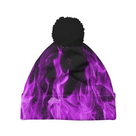 Шапка 3D c помпоном с принтом Фиолетовый огонь в Кировске, 100% полиэстер | универсальный размер, печать по всей поверхности изделия | Тематика изображения на принте: лиловый | пламя | яркий