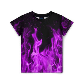 Детская футболка 3D с принтом Фиолетовый огонь в Кировске, 100% гипоаллергенный полиэфир | прямой крой, круглый вырез горловины, длина до линии бедер, чуть спущенное плечо, ткань немного тянется | лиловый | пламя | яркий