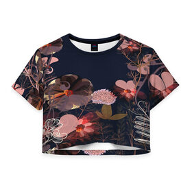 Женская футболка 3D укороченная с принтом Blossom fashion в Кировске, 100% полиэстер | круглая горловина, длина футболки до линии талии, рукава с отворотами | blossom | flower | бабочки | весна | лето | природа | расцвет | цвет | цветение | цветковое растение | цветок