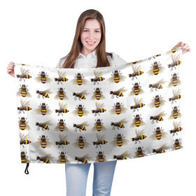 Флаг 3D с принтом Пчелы в Кировске, 100% полиэстер | плотность ткани — 95 г/м2, размер — 67 х 109 см. Принт наносится с одной стороны | белый | желтый | крылья | мед | черный