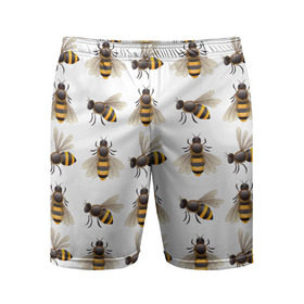 Мужские шорты 3D спортивные с принтом Пчелы в Кировске,  |  | Тематика изображения на принте: белый | желтый | крылья | мед | черный