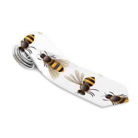Галстук 3D с принтом Пчелы в Кировске, 100% полиэстер | Длина 148 см; Плотность 150-180 г/м2 | Тематика изображения на принте: белый | желтый | крылья | мед | черный
