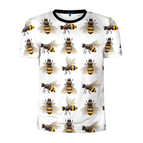 Мужская футболка 3D спортивная с принтом Пчелы в Кировске, 100% полиэстер с улучшенными характеристиками | приталенный силуэт, круглая горловина, широкие плечи, сужается к линии бедра | Тематика изображения на принте: белый | желтый | крылья | мед | черный