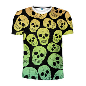 Мужская футболка 3D спортивная с принтом Веселый хэллоуин в Кировске, 100% полиэстер с улучшенными характеристиками | приталенный силуэт, круглая горловина, широкие плечи, сужается к линии бедра | Тематика изображения на принте: зеленый | кости | цвет | череп | черный
