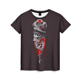 Женская футболка 3D с принтом Череп Foo Fighters в Кировске, 100% полиэфир ( синтетическое хлопкоподобное полотно) | прямой крой, круглый вырез горловины, длина до линии бедер | 