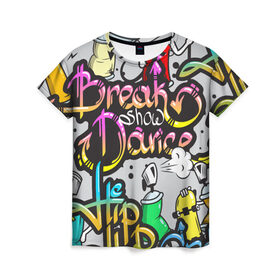 Женская футболка 3D с принтом Graffiti в Кировске, 100% полиэфир ( синтетическое хлопкоподобное полотно) | прямой крой, круглый вырез горловины, длина до линии бедер | break | dance | graffiti | hip hop | rap | граффити | рэп | скейтборд | хип хоп