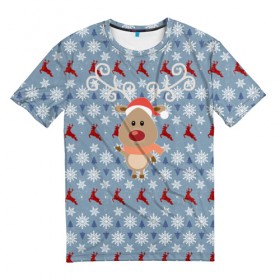 Мужская футболка 3D с принтом Олень в Кировске, 100% полиэфир | прямой крой, круглый вырез горловины, длина до линии бедер | дед мороз | зима | новый год | олень | праздник | рождество | снег | снежинки