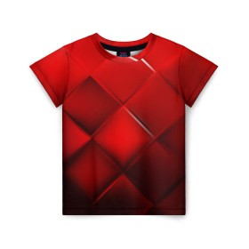 Детская футболка 3D с принтом Red squares в Кировске, 100% гипоаллергенный полиэфир | прямой крой, круглый вырез горловины, длина до линии бедер, чуть спущенное плечо, ткань немного тянется | Тематика изображения на принте: абстракция | геометрия | квадрат | текстура