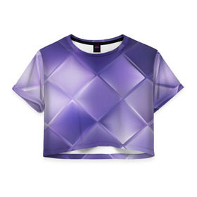 Женская футболка 3D укороченная с принтом Фиолетовые грани в Кировске, 100% полиэстер | круглая горловина, длина футболки до линии талии, рукава с отворотами | Тематика изображения на принте: абстракция | геометрия | квадрат | текстура | фиолетовый