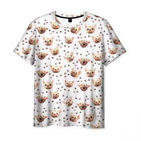 Мужская футболка 3D с принтом Собаки Паттерн в Кировске, 100% полиэфир | прямой крой, круглый вырез горловины, длина до линии бедер | акварель | лапа | лапки | мопс | пес | псы | след | собакен | чихуа