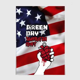 Постер с принтом Green Day American Idiot в Кировске, 100% бумага
 | бумага, плотность 150 мг. Матовая, но за счет высокого коэффициента гладкости имеет небольшой блеск и дает на свету блики, но в отличии от глянцевой бумаги не покрыта лаком | american idiot | green day | альтернативный | билли джо армстронг | грин дей | группа | зелёный день | майк дёрнт | музыка | панк | поп | поппанк | рок | сша | тре кул | флаг