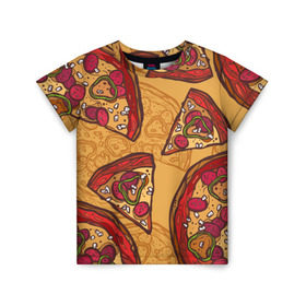Детская футболка 3D с принтом Пицца в Кировске, 100% гипоаллергенный полиэфир | прямой крой, круглый вырез горловины, длина до линии бедер, чуть спущенное плечо, ткань немного тянется | pattern | pizza | еда | пицца | узор