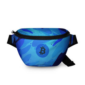 Поясная сумка 3D с принтом Blue Sea Camo Bitcoin в Кировске, 100% полиэстер | плотная ткань, ремень с регулируемой длиной, внутри несколько карманов для мелочей, основное отделение и карман с обратной стороны сумки застегиваются на молнию | Тематика изображения на принте: blue | camo | camouflage | coin | crypto | currency | ethereum | litecoin | mining | token | биткоин | биток | камо | камуфляж | крипта | крипто | криптовалюта | лайткоин | майнинг | ферма | эфир