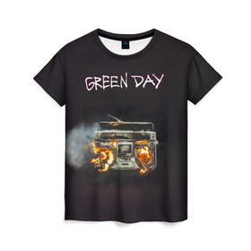Женская футболка 3D с принтом Green Day магнитофон в огне в Кировске, 100% полиэфир ( синтетическое хлопкоподобное полотно) | прямой крой, круглый вырез горловины, длина до линии бедер | american idiot | green day | альтернативный | билли джо армстронг | грин дей | группа | зелёный день | майк дёрнт | музыка | панк | поп | поппанк | рок | тре кул