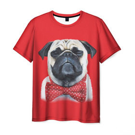 Мужская футболка 3D с принтом Довольный мопс в Кировске, 100% полиэфир | прямой крой, круглый вырез горловины, длина до линии бедер | бабочка | друг | животное | зверь | мопс | собака | щенок