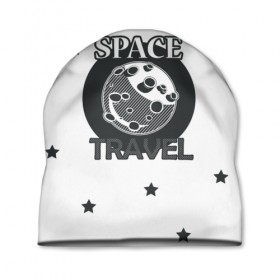 Шапка 3D с принтом Space travel в Кировске, 100% полиэстер | универсальный размер, печать по всей поверхности изделия | белый | звезды | космос | планета | черный