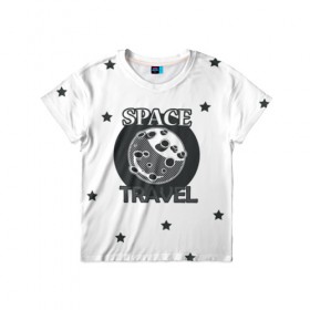 Детская футболка 3D с принтом Space travel в Кировске, 100% гипоаллергенный полиэфир | прямой крой, круглый вырез горловины, длина до линии бедер, чуть спущенное плечо, ткань немного тянется | белый | звезды | космос | планета | черный