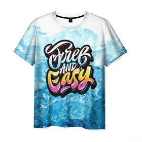 Мужская футболка 3D с принтом Free and Easy в Кировске, 100% полиэфир | прямой крой, круглый вырез горловины, длина до линии бедер | beach | miami | граффити | желтый | закат | краски | лед | майами | надписи | панама | пляж | розовый | солнце | фламинго | яркие