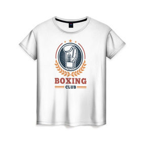Женская футболка 3D с принтом BOXING CLUB в Кировске, 100% полиэфир ( синтетическое хлопкоподобное полотно) | прямой крой, круглый вырез горловины, длина до линии бедер | бокс | перчатки | спорт | чемпион
