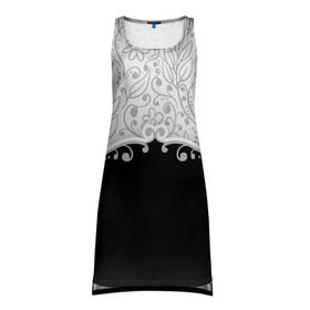 Платье-майка 3D с принтом Флористика в Кировске, 100% полиэстер | полуприлегающий силуэт, широкие бретели, круглый вырез горловины, удлиненный подол сзади. | лист | серый | узор | цветы | черный