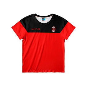 Детская футболка 3D с принтом AC Milan - Red & Black в Кировске, 100% гипоаллергенный полиэфир | прямой крой, круглый вырез горловины, длина до линии бедер, чуть спущенное плечо, ткань немного тянется | 