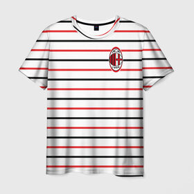 Мужская футболка 3D с принтом AC Milan - Stripe white в Кировске, 100% полиэфир | прямой крой, круглый вырез горловины, длина до линии бедер | Тематика изображения на принте: ac | fc | football | milan | милан | футбол