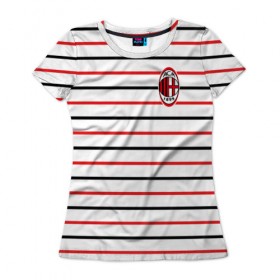 Женская футболка 3D с принтом AC Milan - Stripe white в Кировске, 100% полиэфир ( синтетическое хлопкоподобное полотно) | прямой крой, круглый вырез горловины, длина до линии бедер | ac | fc | football | milan | милан | футбол