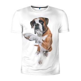 Мужская футболка 3D спортивная с принтом Боксер в Кировске, 100% полиэстер с улучшенными характеристиками | приталенный силуэт, круглая горловина, широкие плечи, сужается к линии бедра | Тематика изображения на принте: боксер | друг | дружба | животное | пес | собака