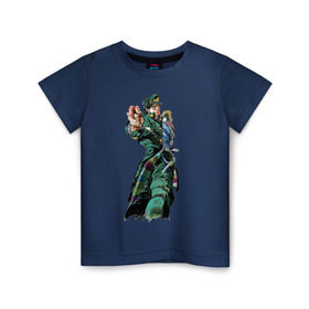 Детская футболка хлопок с принтом Дзётаро Кудзё в Кировске, 100% хлопок | круглый вырез горловины, полуприлегающий силуэт, длина до линии бедер | jojo’s bizarre adventure | дзётаро кудзё