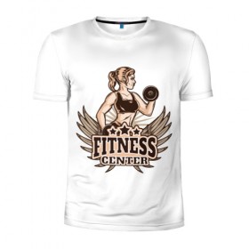 Мужская футболка 3D спортивная с принтом FITNESS CENTER в Кировске, 100% полиэстер с улучшенными характеристиками | приталенный силуэт, круглая горловина, широкие плечи, сужается к линии бедра | 
