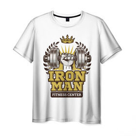 Мужская футболка 3D с принтом IRONMAN в Кировске, 100% полиэфир | прямой крой, круглый вырез горловины, длина до линии бедер | железо | зал | сила золото | спорт