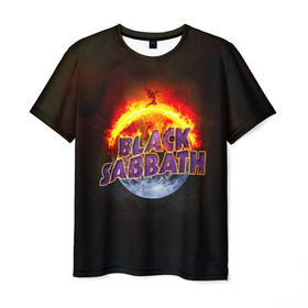 Мужская футболка 3D с принтом Black Sabbath земля в огне в Кировске, 100% полиэфир | прямой крой, круглый вырез горловины, длина до линии бедер | Тематика изображения на принте: black sabbath | группа | метал | надпись | оззи | осборн | хард рок | хеви метал